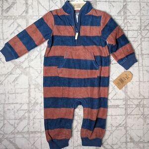 Chick Pea Striped Blue and Brown Baby One Piece Fleece 3-6 Months New With Tags